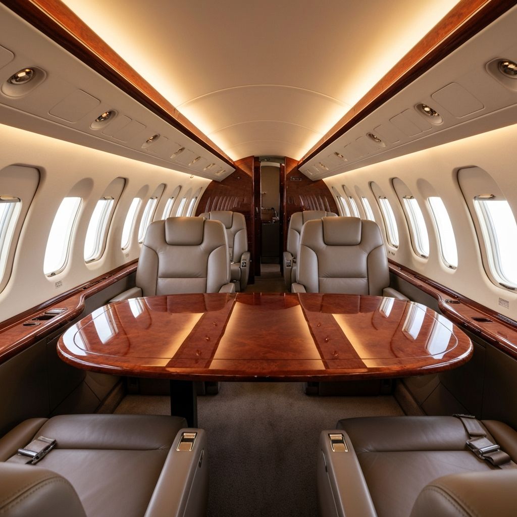 Luxury private jet cabin interior